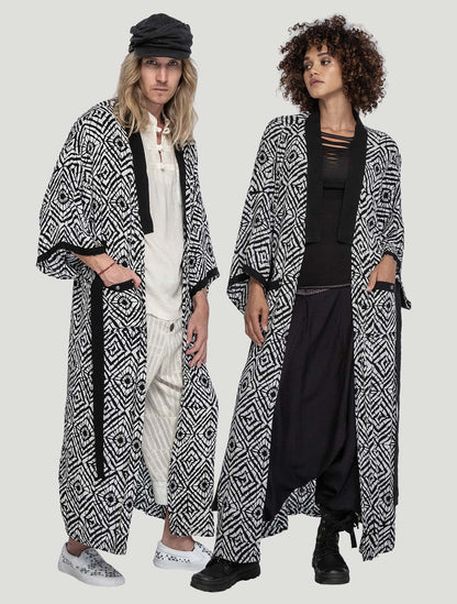 White/Lombok 'Kinship' Long Kimono - Psylo Fashion