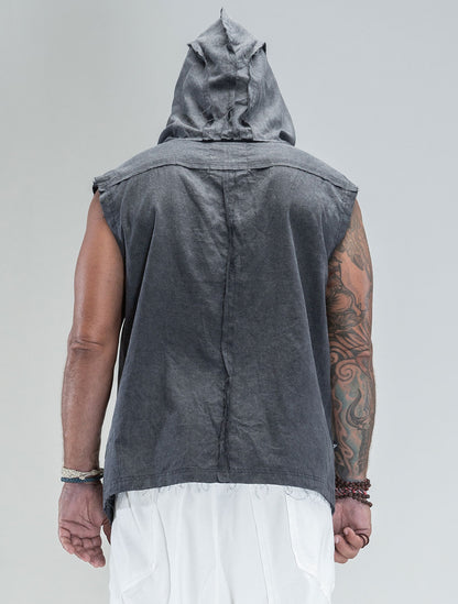 'Lynx' Hooded Sleeveless Buttoned Shirt - Psylo Fashion