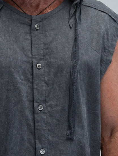 'Lynx' Hooded Sleeveless Buttoned Shirt - Psylo Fashion