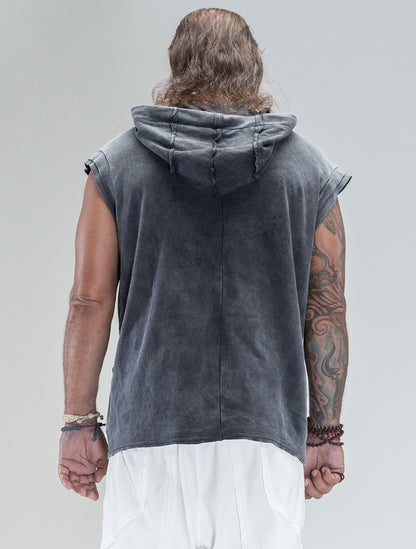 100% Cotton 'Rhino' Sleeveless Baggy Hoodie Sweatshirt – Psylo Fashion