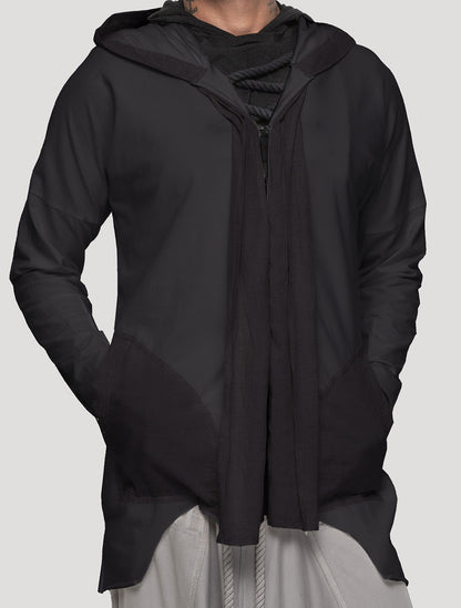 Black 'Shaolin' Hoodie | Light Hooded Cardigan by Psylo Fashion
