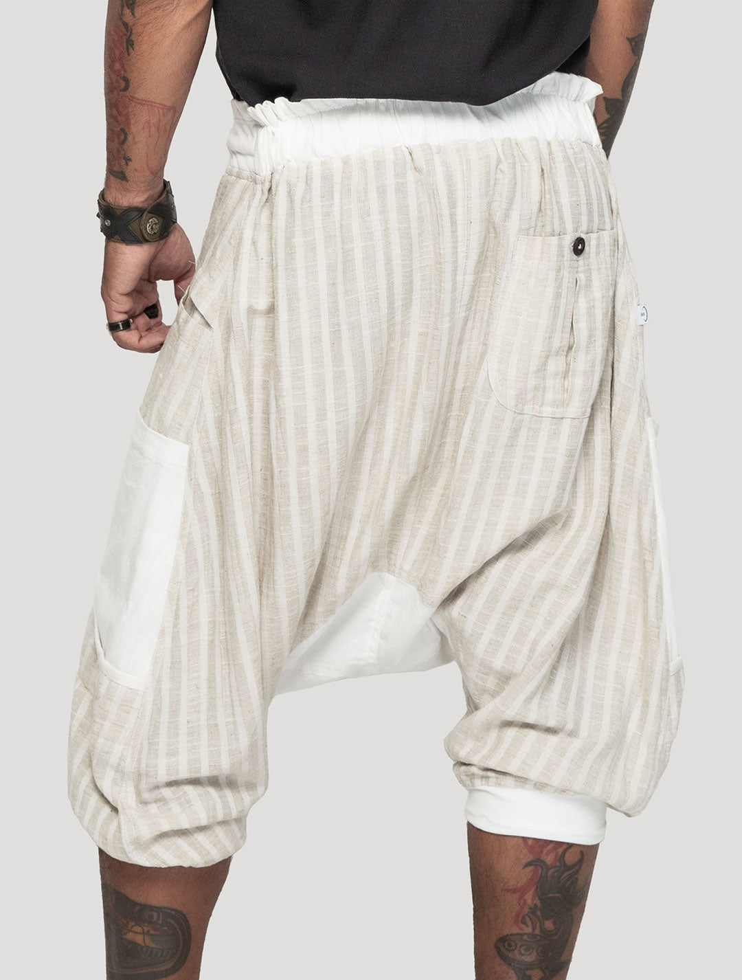 Natural 'Shaolin' Linen Harem ¾ Shorts - Psylo Fashion