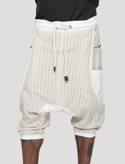Natural 'Shaolin' Linen Harem ¾ Shorts - Psylo Fashion