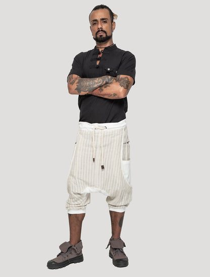 Natural 'Shaolin' Linen Harem ¾ Shorts - Psylo Fashion