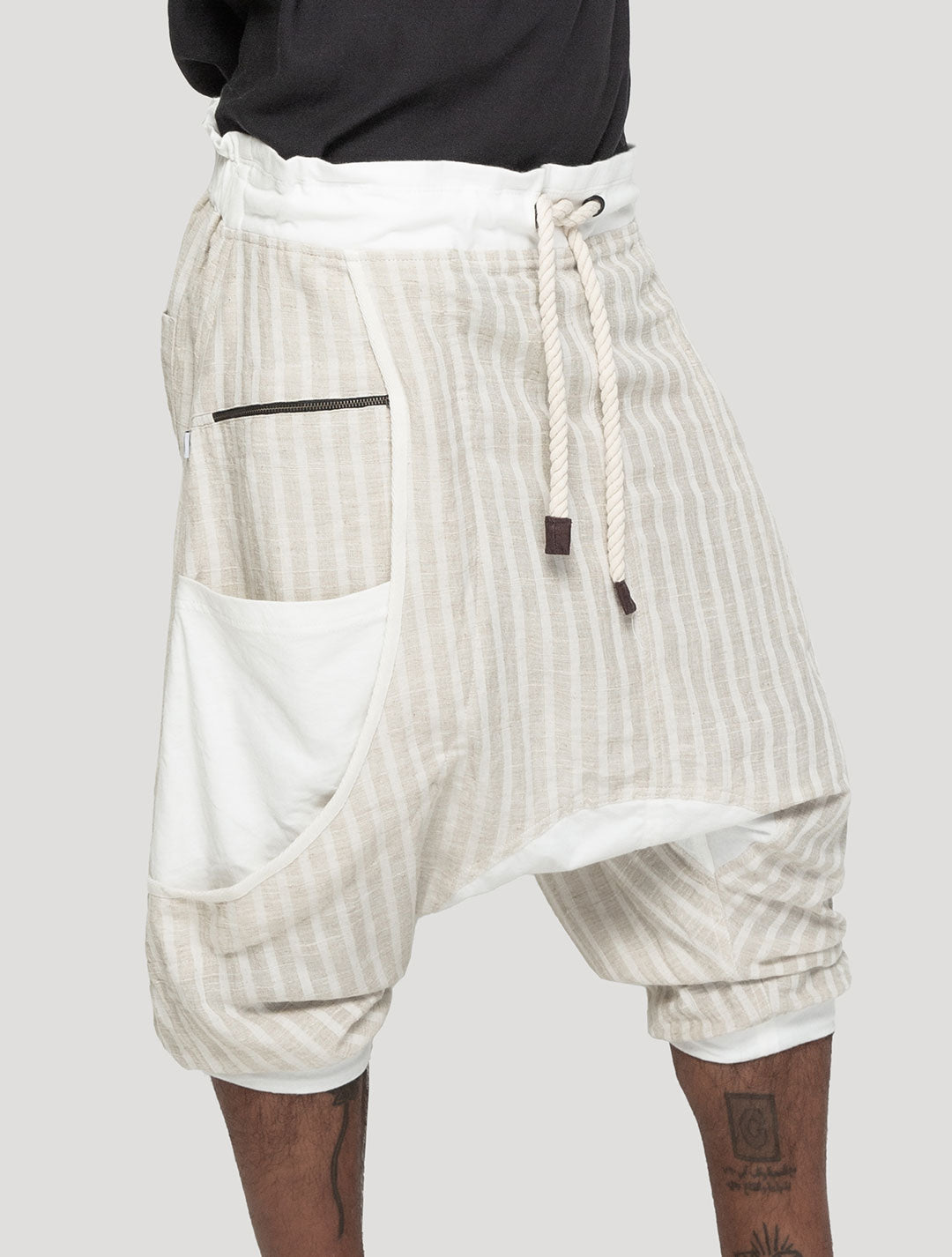Natural 'Shaolin' Linen Harem ¾ Shorts - Psylo Fashion