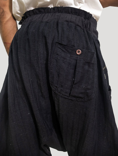 Black 'Shaolin' Linen Harem ¾ Shorts - Psylo Fashion