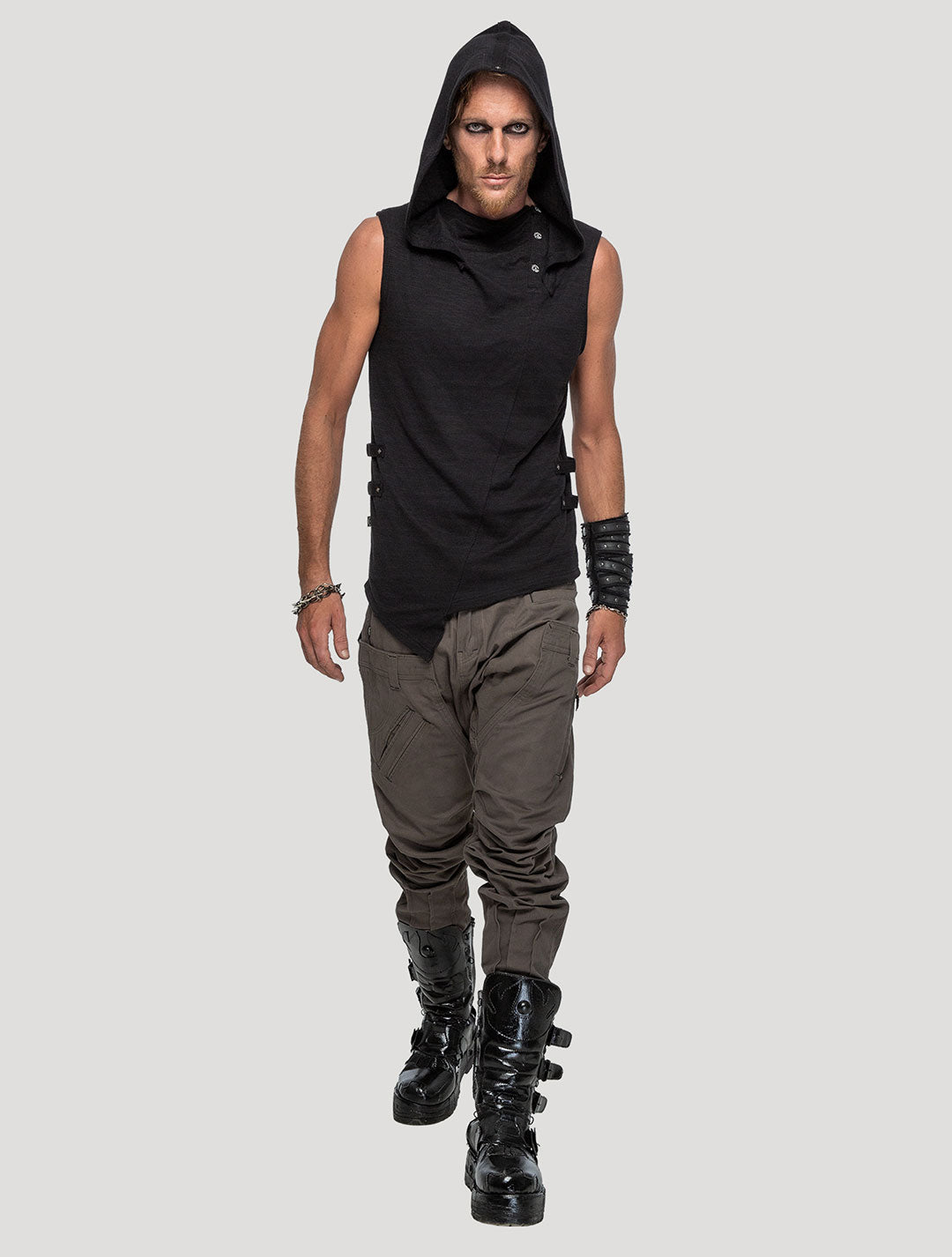 Slashed Sleeveless Hoodie Tee