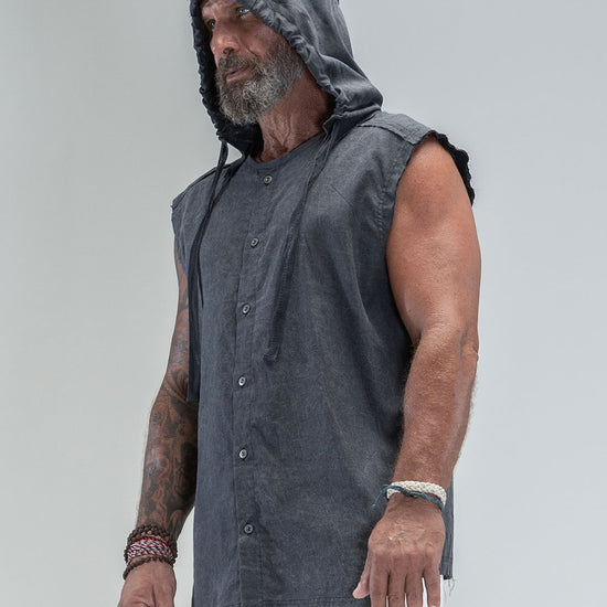 'Lynx' Hooded Sleeveless Buttoned Shirt - Psylo Fashion