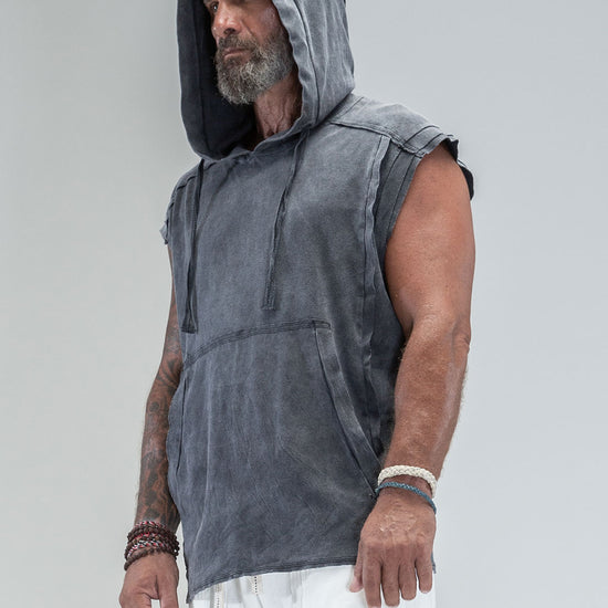 100% Cotton 'Rhino' Sleeveless Baggy Hoodie Sweatshirt – Psylo Fashion