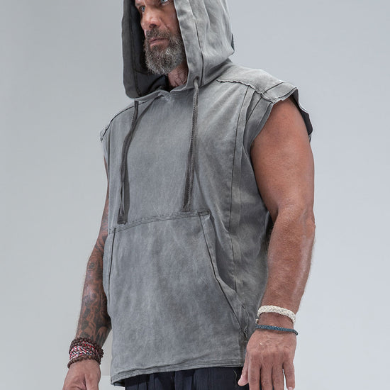 100% Cotton 'Rhino' Sleeveless Baggy Hoodie Sweatshirt – Psylo Fashion