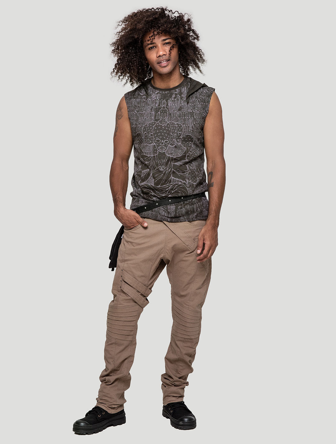 Olive green Crystal Skull Sleveless Hoodie Tee - Psylo Fashion